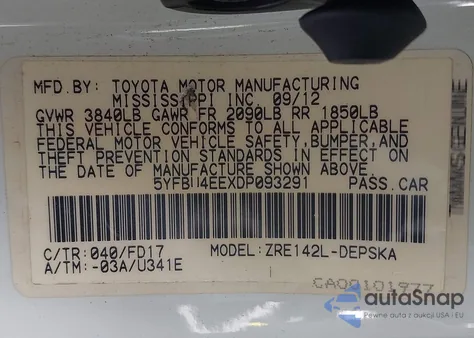 2013 Toyota Corolla S из США, поврежденный, VIN 5YFBU4EEXDP093291